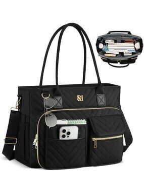 Quilted Teacher Tote Bag for Women | Laptop Work & Business Travel Briefcase